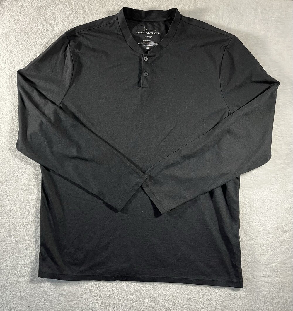 Marc Anthony Luxury Shirt Men’s XXL Long Sleeve Henley Casual Classic Black